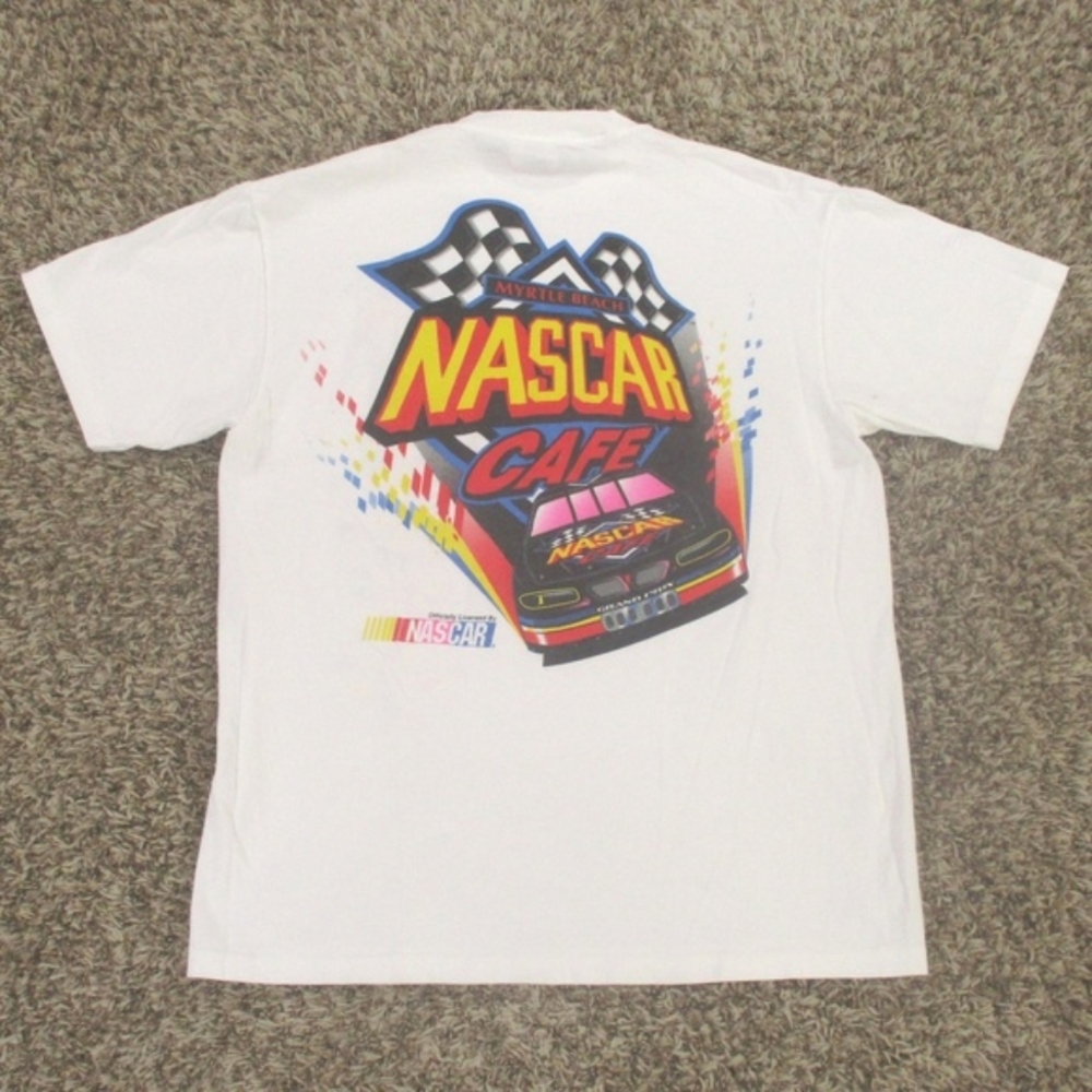 NASCAR Cafe Myrtle Beach Vintage 90s Shirt Large White Graphic Short Sleeve‎ Tee